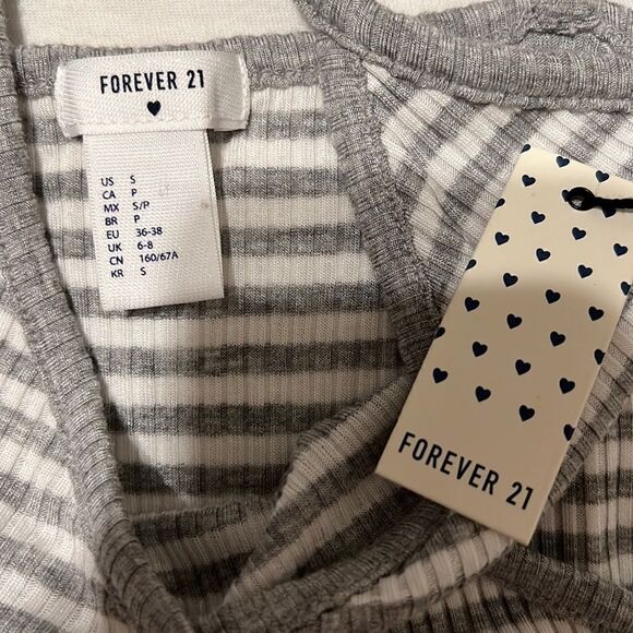 NWT Forever 21 szS Adjustable straps faux wrap high waisted grey white jumpsuit - Picture 5 of 12